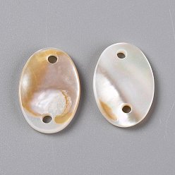 Coquillage De Mer Connecteurs de liaison de coquille d'eau douce naturelle, ovale, couleur de coquillage, 16x11x1.5~2mm, Trou: 1.5mm