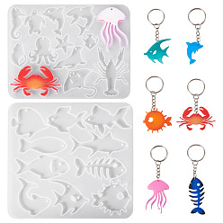 Other Animal 2Pcs 2 Styles DIY Pendant Silhouette Silicone Molds, Resin Casting Molds, for UV Resin, Epoxy Resin Craft Making, WhiteSmoke, 120~131x104~130x4mm, 1pc/style