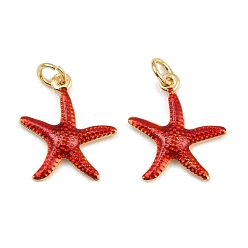 Красный Латунные эмалевые подвески в виде морских звезд, прелести морских животных, с прыжковых колец, золотые, стойки покрытие, без кадмия и без свинца, долговечный, красные, 17.5x15.5x2.5 мм, отверстие : 3.4 мм