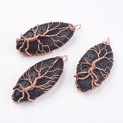 Розовое Золото Большие подвески из натуральной лавы, с фурнитурой латуни розового золота тон, лошадиный глаз , розовое золото , 57x25.5x11~13 мм, отверстие : 2 мм