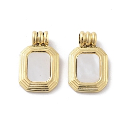 Real 14K Gold Plated Natural Shell Pendants, with Ion Plating(IP) 304 Stainless Steel Findings, Rectangle, Real 14K Gold Plated, 16x10x2mm, Hole: 3mm