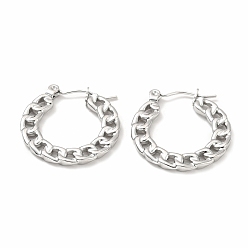Stainless Steel Color Non-Tarnish 304 Stainless Steel Curb Chain Shape Stud Earrings for Women, Stainless Steel Color, 20x22x2mm, Pin: 0.7mm
