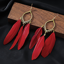 (123L) Белый крем непрозрачный блеск Серьги-подвески из сплава в виде конского глаза с пером., золотые, огнеупорный кирпич, 150x58 мм