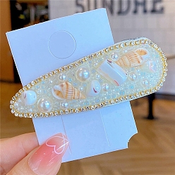 Персиковый Слойка Заколки для волос с ракушками и жемчугом для женщин и девочек, слеза, розовые, 80 мм