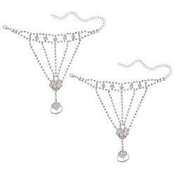 Серебро 2шт. латунный браслет-цепочка со стразами, браслет-цепочка с кольцами для женщин, серебряные, 6-3/4 дюйм (17 см), 2 шт / комплект