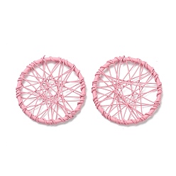 Pink Spray Painted Alloy Pendants,  Bicycle Wheel Charm, Pink, 30x2.5mm