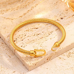 None 304 Браслеты из нержавеющей стали с витым кабелем для женщин, с крюком застежка, реальный 18 k позолоченный, внутренний диаметр: 2.32 дюйм (5.9 см)