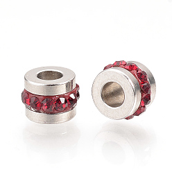 Сиамский 201 бусины из нержавеющей стали, полимерной глины, инкрустированные стразами, колонка, цвет нержавеющей стали, Сиам, 7x5 мм, отверстие : 3 мм