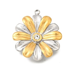 Цветок 304 подвески из нержавеющей стали и страз, золотые и нержавеющая сталь цвет, цветок, 22x20x4.5 мм, отверстие : 1.5 мм