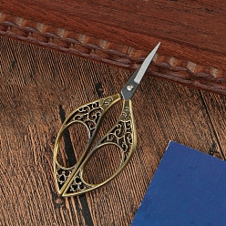 Античная Бронза Ножницы из нержавеющей стали для полых цветов, ножницы для вышивания, швейные ножницы, античная бронза, 110x48.5x6.57 мм