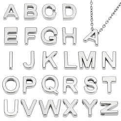 Нержавеющая Сталь Цвет 26 шт. 304 подвески из нержавеющей стали, алфавита A ~ Z, цвет нержавеющей стали, 9~10x2~11.5x3 мм, отверстие : 1.4~1.6 мм