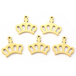 Real 18K Gold Plated PVD Vacuum Plating 304 Stainless Steel Charms, Laser Cut, Crown, Real 18K Gold Plated, 15x15x1mm, Hole: 1mm