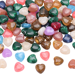 Gemischte Farbe 100pcs undurchsichtige Acrylperlen, Nachahmung Edelsteinperlen, Herz, Gemischte Farbe, 14x14x7 mm, Bohrung: 2 mm