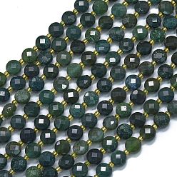 Мосс Агат Природные моховой агат бисер нитей, с бисером, граненые, плоско-круглые, 6~6.5x4 мм, отверстие : 1 мм, около 50 шт / нитка, 15.35'' (39 см)