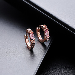 Розовое Золото Серьги-кольца в форме конского глаза с кубическим цирконием из латуни, розовое золото , 12x13.3 мм