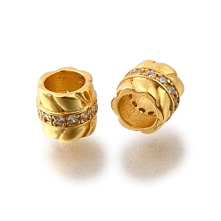 Настоящее золото 18K 925 бусины из стерлингового серебра с микропаве, прозрачные бусины из кубического циркония, колонка, реальный 18 k позолоченный, 5.5x5 мм, отверстие : 3 мм