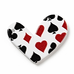 (123L) Белый крем непрозрачный блеск Печатные акриловые подвески, сердце с рисунком лопаты, огнеупорный кирпич, 22x30x2 мм, отверстие : 1.5 мм