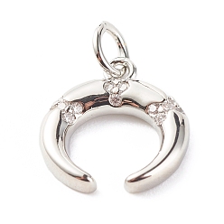 Платина Латунные микропаве прозрачные подвески с фианитом, без кадмия и без свинца, луна, платина, 17x12.5x2.5 мм, отверстие : 3.5 мм