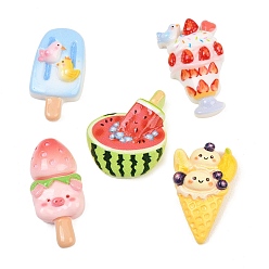 Mixed Color Opaque Resin Enamel Imitation Food Cabochons, Ice Cream, Mixed Color, 19~30x14~21x7.5~8mm