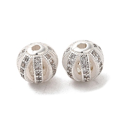 Silver Rack Plating Brass Pave Cubic Zirconia Beads, Long-Lasting Plated, Round, Silver, 7.5x8mm, Hole: 1.6mm