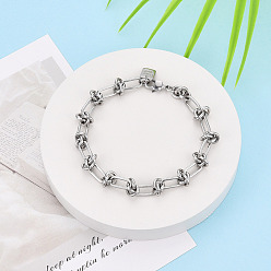 Платинированный Браслеты-цепочки из латуни для женщин, с узлом и печатью удачи, без никеля , Реальная платина, 8-1/4 дюйм (21 см)