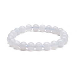 Chalcedony Natural Blue Chalcedony Round Beaded Stretch Bracelet, Gemstone Jewelry for Women, Inner Diameter: 2-1/4 inch(5.6cm), Beads: 8mm