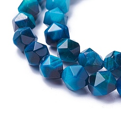 Prussian Blue Natural Tiger Eye Beads Strands, Dyed, Faceted Round, Prussian Blue, 5.5~6x5~6mm, Hole: 0.8mm, about 64~66pcs/strand, 15.3 inch(39cm)