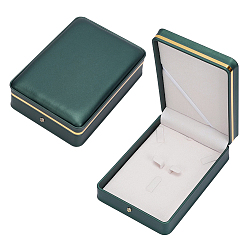 Dark Green Imitation Leather Pure Color Flip-open Gift Boxes, Jewelry Set Boxes, Rectangle, Dark Green, 16.1x11.5x4.9cm