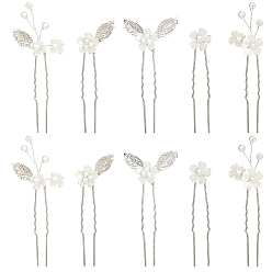 Платина Палочки для волос из сплава с пластиковыми бусинами для женщин и девочек, платина, 67~88x11~30x7~9 мм