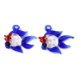 Синий Подвески лэмпворк ручной работы, рыбы прелести, синие, 37~40x39~48x12.5 мм, отверстие : 3x4 мм