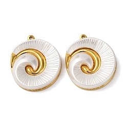 Настоящее золото 18K 304 подвески из нержавеющей стали, вихревые чары, с пластмассовой жемчужиной abs, вакуумное покрытие pvd, реальный 18 k позолоченный, 25.5x21.5x5 мм, отверстие : 1.2 мм