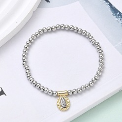 Jesus Браслеты с овальными подвесками из латуни, латунные круглые бусины эластичные браслеты для женщин, стойки покрытие, долговечный, без свинца и без кадмия, настоящее золото и платина, Иисус, внутренний диаметр: 1-7/8 дюйм (4.8 см)