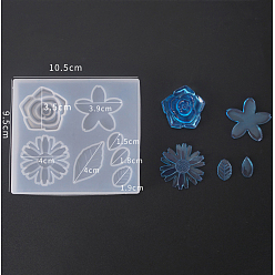 White Silicone Vein Molds, Resin Casting Molds, For UV Resin, Epoxy Resin Jewelry Making, Flower with Leaf, White, 9.5x10.5cm, Inner Size: 1.5~4cm