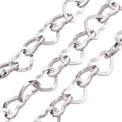 Stainless Steel Color 304 Stainless Steel Heart Link Chains, with Spool, Stainless Steel Color, 12x9.5x1.5mm, about 32.81 Feet(10m)/Roll