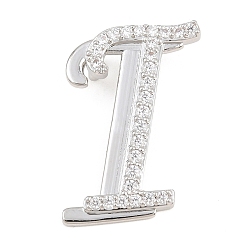 Letter I Pendentifs en laiton zircon cubique transparent, charmes de lettre, plaqué longue durée, crémaillère plaquage, sans plomb et sans cadmium, platine, lettre i, 24x21x6.5mm, Trou: 3mm