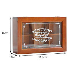 Кокосово-Коричневый 6 решетчатая деревянная коробка для хранения украшений, коробочка для шоколада с окошком из прозрачного стекла, прямоугольник с цветочным узором, кокосового коричневый, 7x23.8x16 см