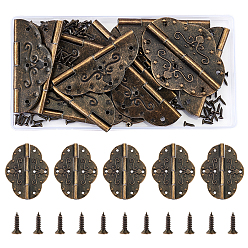 Antique Bronze Iron Cabinet Drawer Butt Hinges Connectors, with Replacement Hinge Screws, Wooden Box Accessories, Antique Bronze, 69x54x5mm, Hole: 3mm, Screw: 4x8mm, Pin: 2mm, 14sets/box