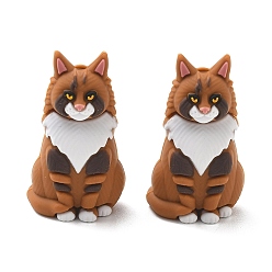 Chocolate Cuentas focales de silicona de grado alimenticio con forma de gato Maine Coon, diy collares de enfermería haciendo, chocolate, 34x19x15 mm, agujero: 2 mm