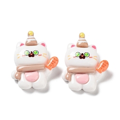 Hat Мультяшный белый кот, смола декодирует кабошоны, милый котенок, шляпа, 30.5x24x9 мм