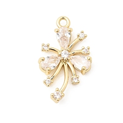 Цветок Латунные микропаве прозрачные подвески с фианитом, реальный 14 k позолоченный, , 20x11.5x3 мм, отверстие : 1.3 мм