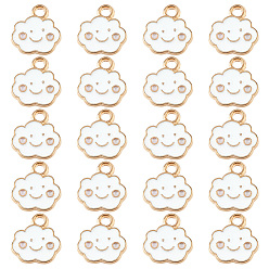 White 150Pcs Alloy Enamel Charms, Cloud with Smile Face, White, 13x12x1mm, Hole: 1.8mm