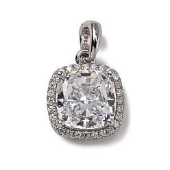 Квадрат 925 подвески из стерлингового серебра с прозрачными кубическими цирконами, Реальная платина, родий, квадратный, 21 мм, площади: 16x13x7 mm, отверстие : 4.5x4 мм