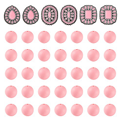 Pink 56 pcs 4 styles perles de silicone, Perles d'espacement en caoutchouc pour la fabrication de bijoux et porte-clés., formes mixtes, rose, 15mm, 50 pcs