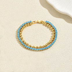 Небесно-голубой Элегантные теннисные браслеты из латуни с микропаве из кубического циркония, Двухслойные браслеты из шариковой цепочки для женщин, квадратный и круглый, золотые, голубой, 7.48 дюйм (19 см)
