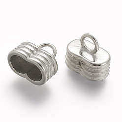 Stainless Steel Color Tarnish Resistant 304 Stainless Steel Cord Ends, For Leather Cord Bracelets Making, Stainless Steel Color, 12x13x8mm, Hole: 3.5mm, Inner Diameter: 5mm