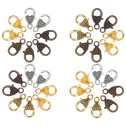 Mixed Color Tibetan Style Heart Alloy Lobster Claw Clasps, Mixed Color, 25.5x14x6mm, Hole: 4mm, 5 colors, 8pcs/color, 40pcs/box