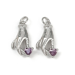 Платина Латунные микро проложить кубического циркония подвески, без кадмия и без свинца, жест с сердцем, с целью перехода в кольце, платина, 20.5x12x4.5 мм, отверстие : 3 мм