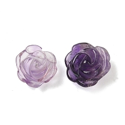 Аметист Природный аметист бисера, половине просверлил, резной, цветок розы, 15~18x8~11 мм, отверстие : 1 мм