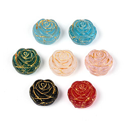 (52) Непрозрачная лаванда Нити стеклянных бусин смешанных стилей, цветок розы, золотой металл обвитыми, разноцветные, 13~14x14~14.5x6~7.5 мм, отверстие : 0.7 мм, около 20 шт / нитка, 10.83 дюйм (27.5 см)