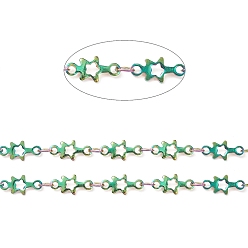 Rainbow Color Ion Plating(IP) 304 Stainless Steel Link Chains, Star Chains, Soldered, with Spool, Rainbow Color, Star: 9.5x4.5x1.5mm, about 32.8 Feet(10m)/roll